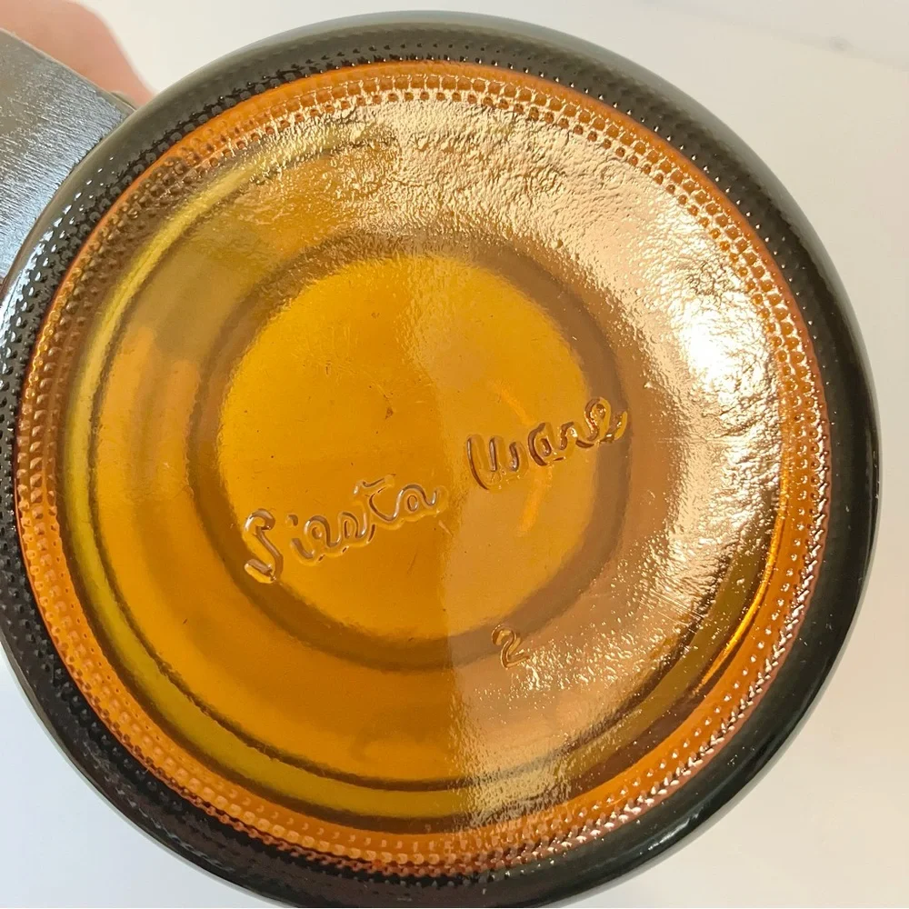 Vintage Siesta Ware Amber Glass Zebra Wood Handle Mug‎